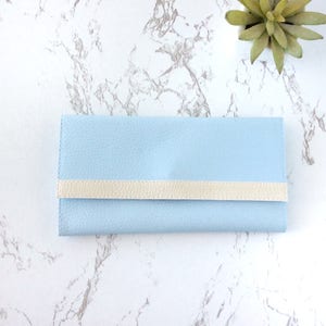 Light blue wallet vegan leather wallet, cute wallet clutch purse, cash envelope wallet trifold wallet women long wallet for woman image 9