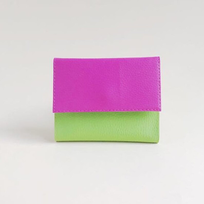 Small Womens Wallet With Coin Purse, Womens Wallet Slim, Vegan Small Wallet Women Mini Wallet or Women Red Wallet for Women, CHOOSE COLORS HOT PINK/APPLE GREEN