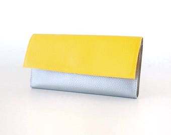 Cartera tipo sobre para billetes, Cartera de piel para mujer, Cartera de piel vegana para mujer, Monedero, Cartera amarilla para mujer, Cartera fina para mujer, Regalo para mamá