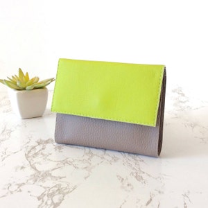 Cartera pequeña para mujer con monedero, cartera delgada para mujer, cartera vegana pequeña para mujer, cartera mini para mujer o cartera roja para mujer, elige colores APPLE GREEN/GREY