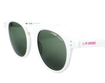 vintage white sunglasses - round sun glasses - original 1980s eyewear - great gift for him or her - la gear streetdancer