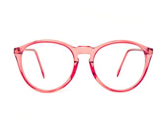 vintage pink transparent round glasses frames - mauve red eyeglasses - original 80s deadstock eyewear - oversized glasses frames 1980s
