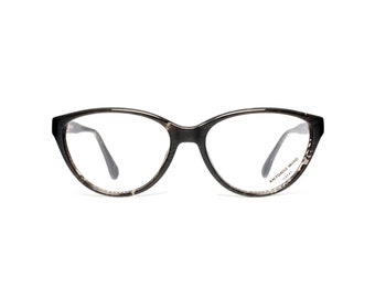 Black Cateye glasses, vintage black eyeglasses for women, dark marbled transparent cat eye frame, 50s style made in the 80s, Antonio Miro