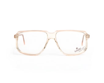 Beige Transparent eyeglasses, clear glasses frames, rectangular 80s, square 1980s flat top, new , unisex man woman