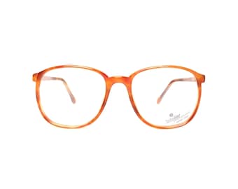 Vintage Orange Brown eyeglasses, big rectangular 80s nerd glasses, large tortoise frames, new old stock, unisex for him and her