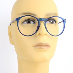 Blue round glasses, vintage oversized eyeglasses, transparent 80s eyeglass frames, translucent blue frame, mens and womens unisex spectacles image 3