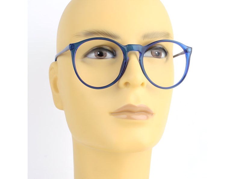 Blue round glasses, vintage oversized eyeglasses, transparent 80s eyeglass frames, translucent blue frame, mens and womens unisex spectacles image 3