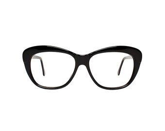 Black glasses frames, vintage cateye eyeglasses, fifties style, 1980s new deadstock eyewear, dark frame cat eye glasses for women