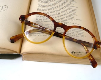 Gafas James Dean, montura vintage marrón, gafas redondas bicolor transparentes marrones para hombre y mujer, gafas de los años 80 sin usar.