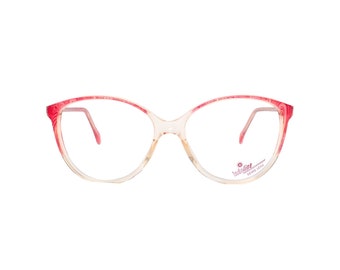 Pink cateye eyeglasses, vintage transparent frame with pink accents, 50s rockabilly style made in the 80s, fifties cat eye glasses for women