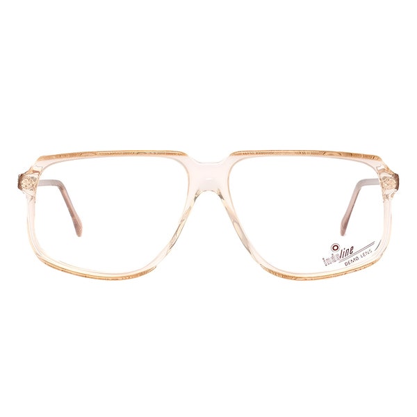 Small brown vintage glasses, transparent eyeglasses frames, rectangular 80s, square 1980s flat top, new deadstock