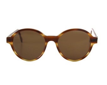 vintage oversized round sunglasses - honey brown striped sun glasses - original large 80s frames - Bowie Pop Miel