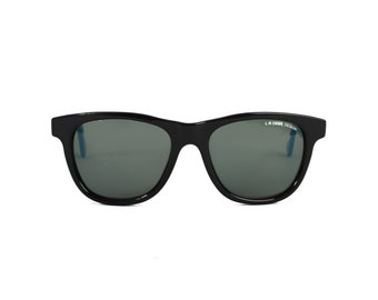 LA Gear vintage Black sunglasses with Blue temples, rectangular square shades, 80s deadstock eyewear, unisex for him and her
