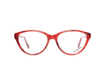 Gafas Cateye, gafas vintage de color rojo frambuesa, monturas de ojos de gato para mujer del diseñador Antonio Miró, material muerto estilo años 50 y 80