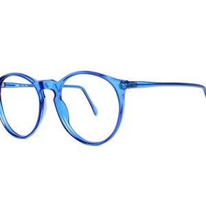 Blue round glasses, vintage oversized eyeglasses, transparent 80s eyeglass frames, translucent blue frame, mens and womens unisex spectacles image 2