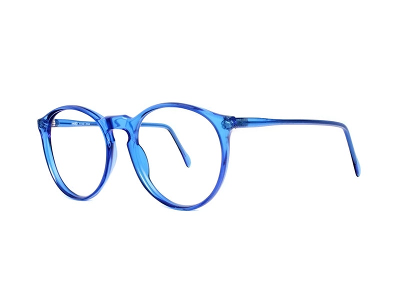 Blue round glasses, vintage oversized eyeglasses, transparent 80s eyeglass frames, translucent blue frame, mens and womens unisex spectacles image 2