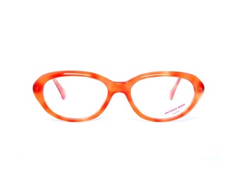 Orange eyeglasses, vintage oval glasses frame for women, 80s italian eyewear, Designer Antonio Miro