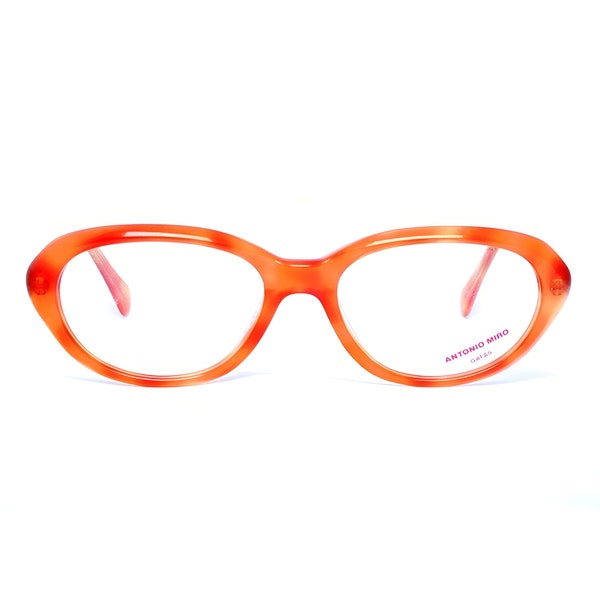 Orange eyeglasses, vintage oval glasses frame for women, 80s italian eyewear, Designer Antonio Miro