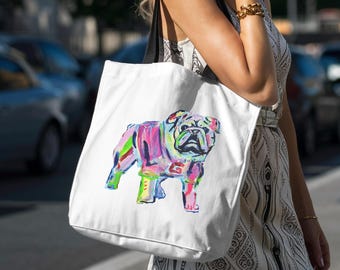 UGA Tote bag with abstract bulldog art georgia bulldog tote bag