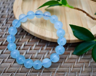 Hochwertiges natürliches Aquamarin-Kristallarmband, Heilstein-Schmuck, März Birthstone, beruhigende Energie