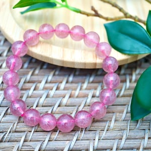 Pink Strawberry Quartz Bracelet ,Love Stone Jewelry ,Gift for her , Dainty Crystal  Bracelet