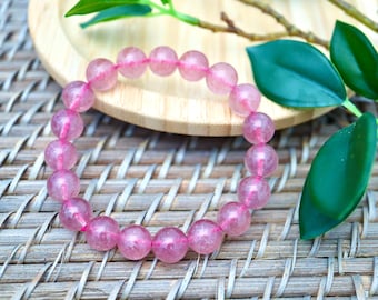 Roze aardbeienkwartsarmband, liefdessteensieraden, cadeau voor haar, sierlijke kristallen armband