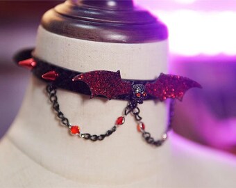 Adjustable Gothic Bat Choker – Handmade Suede Punk Necklace