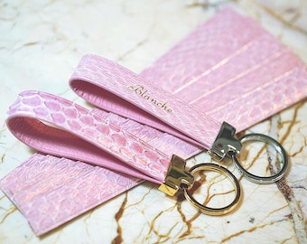 Personalized Leather Wristlet Keychain: Custom Name Initial Keyring