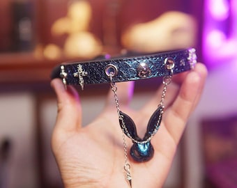 Handmade Blue Python Leather Collar – Rabbit Mask Double-Chain