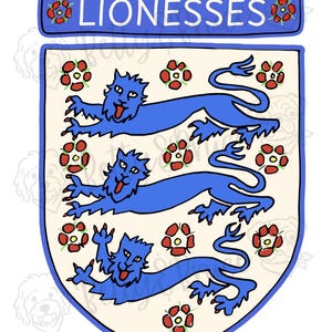 Leeuwinnen England Crest PNG & SVG | Handgetekende digitale badge | Grafisch voetbalshirt | Euro 2025 Afdrukbaar | DIY-opstrijkontwerp