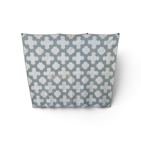 Vintage Sage Green Quilt, Cleopatra's Puzzle Pattern, Hand-Pieced and Quilted