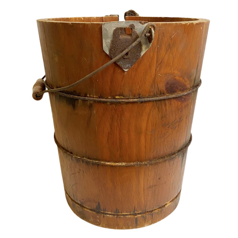 Primitive Wooden Bucket Old Ice Cream Pail Vintage White Etsy