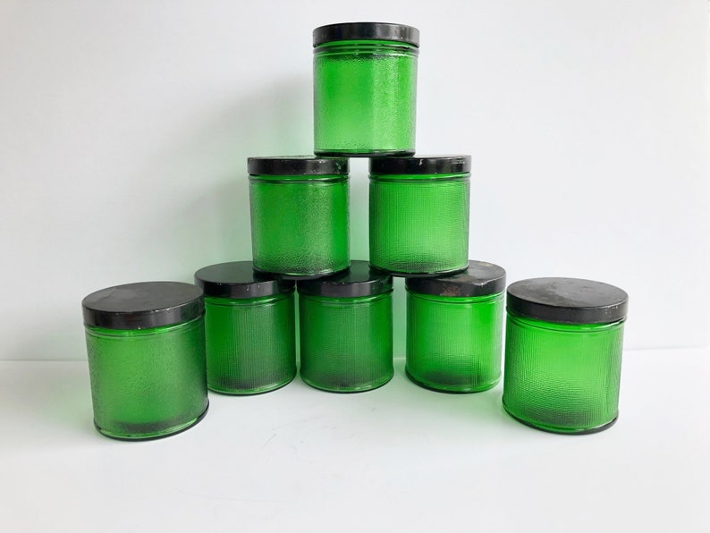 green glass jars
