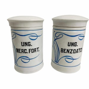 Antique Porcelain Apothecary Jars: Pharmacy Storage Containers, Matching Pair