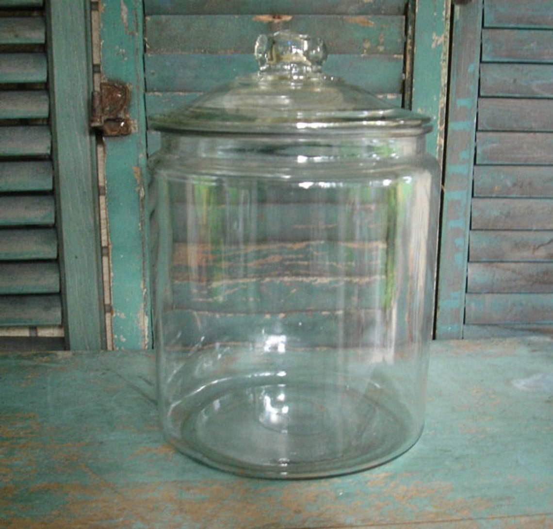 Large clear glass storage cookie jar with lid Etsy
