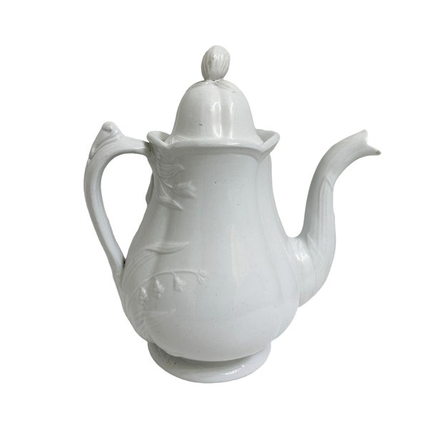 Antique Ironstone Coffee Pot, E & W Corn, Lily Hycinth Shape, White Antique Teapot, English Ironstone