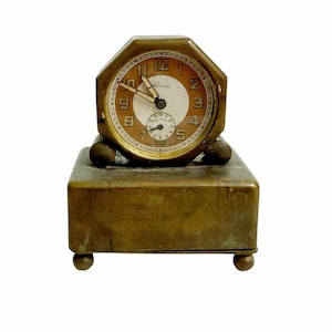 Vintage Brass Clock Music Box: Swiss Made Florn, Art Deco Style