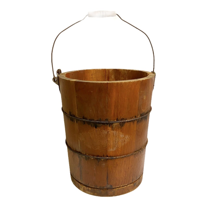 Primitive Wooden Bucket Old Ice Cream Pail Vintage White Etsy