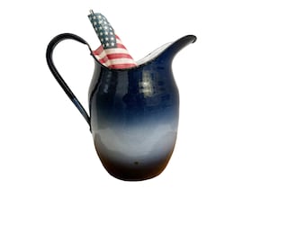 Thistleware Graniteware  Water Pitcher,  Enamelware Pitcher, Farmhouse Style, Blue and White