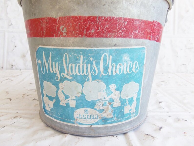 Christmas Red Stripe My Lady/'s Choice Laundry Room Decor Vintage Galvanized Pail