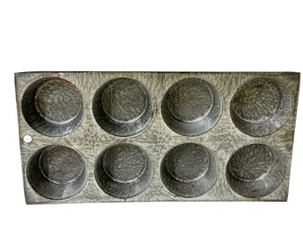 Vintage Graniteware Muffin Tin, Gray Graniteware, Enamelware Muffin Pan, Cupcake Tin