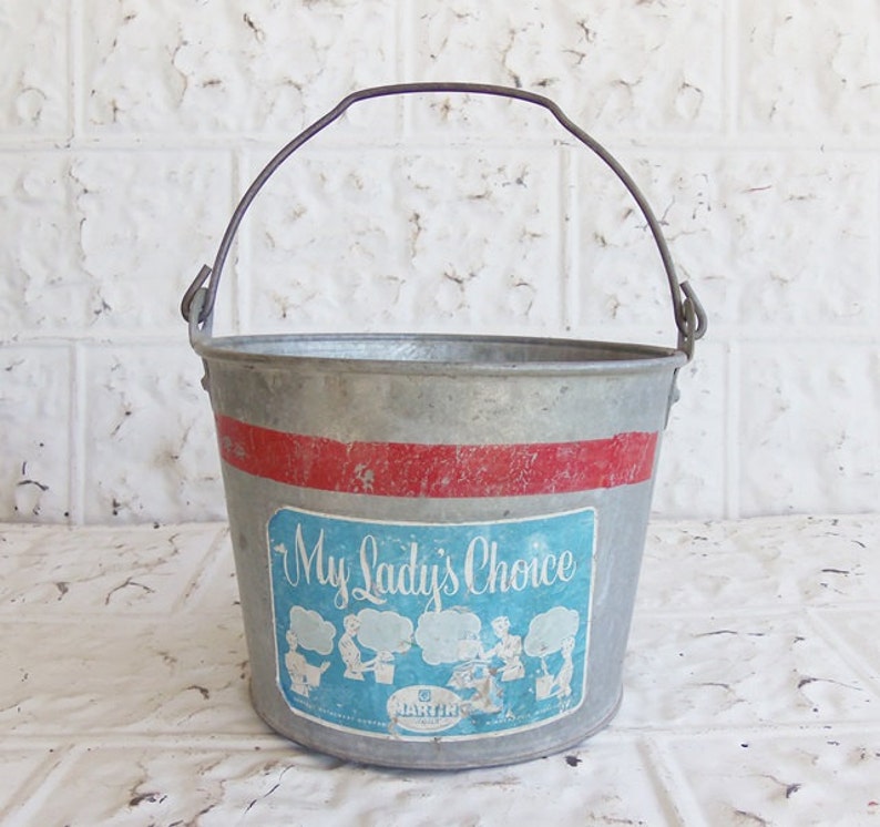 Christmas Red Stripe My Lady/'s Choice Laundry Room Decor Vintage Galvanized Pail