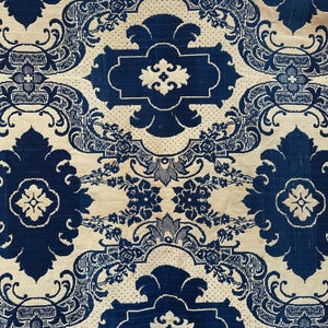 Antique Jacquard Coverlet Panel, W. Craig 1854, Indigo and Ivory, Reversible Double Woven, AAFA