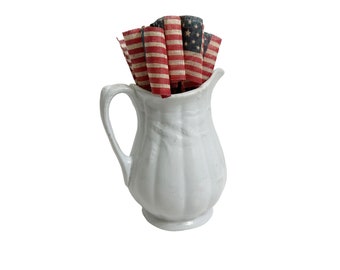 Antique Ironstone  Pitcher, White Ironstone Ewer, Vintage White Pitcher, W R Corn Small Pitcher