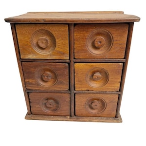 Antique Apothecary Cabinet: 6-Drawer Primitive Spice Box