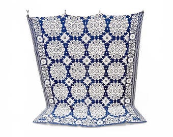 Antique Jacquard Coverlet: W. Craig 1854, Indigo & Ivory Double Woven ...