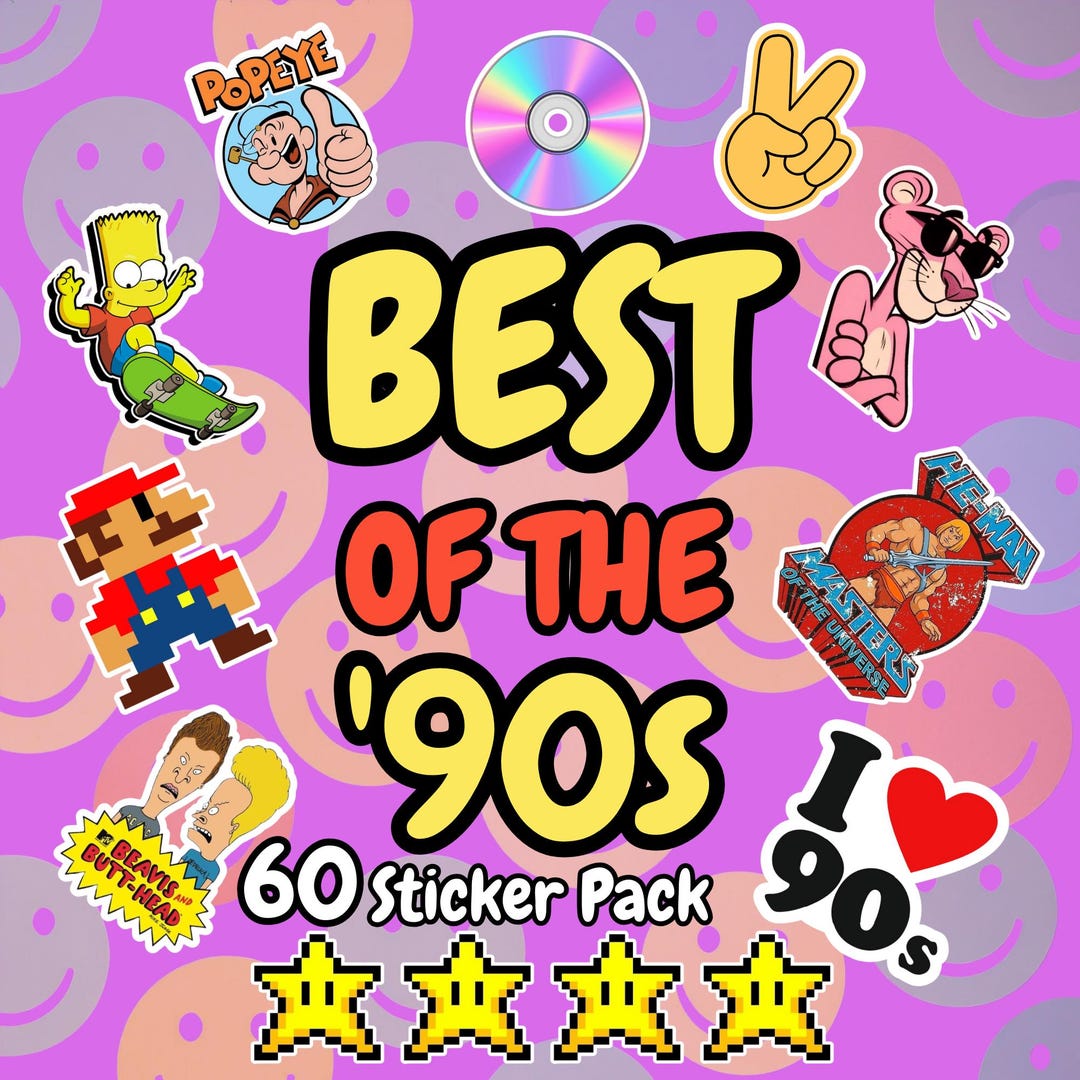 90s Sticker Pack | 60 Retro Cartoon & Game Stickers | Instant Download ...
