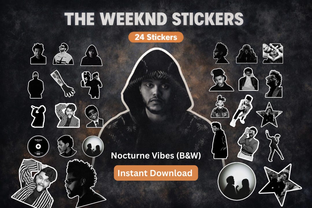 The Weeknd | 24 Black and White Stickers | Instant Download - Etsy