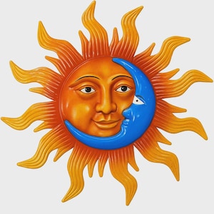 Large Metal Sun and Moon Wall Art – 25.7&#39;&#39; Outdoor Rust-Proof Sculpture for Garden, Patio, Fence or Home Decor