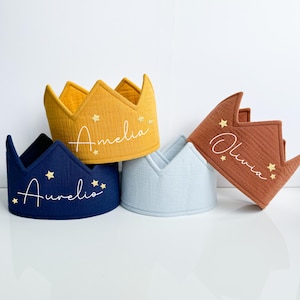 Corona di compleanno con stelle per bambini, corona di compleanno in mussola per bambini, personalizzata con nome, corona, corona per bambina